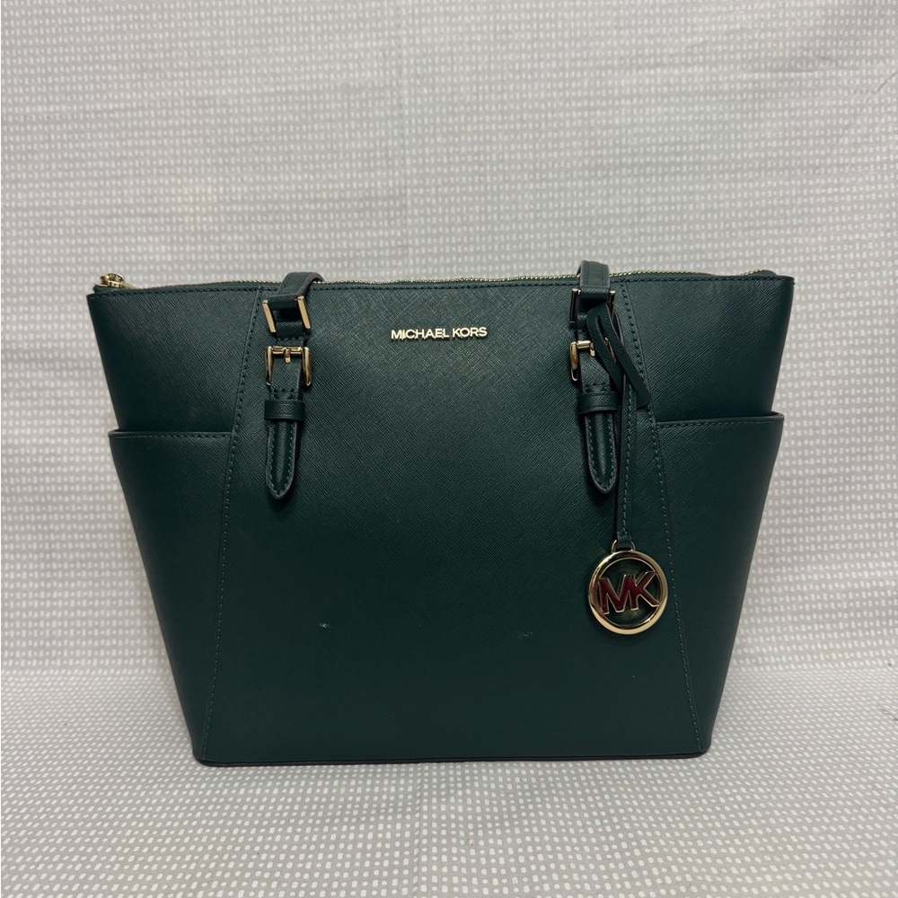 Michael Kors Forest Green Tote with Gold Accents